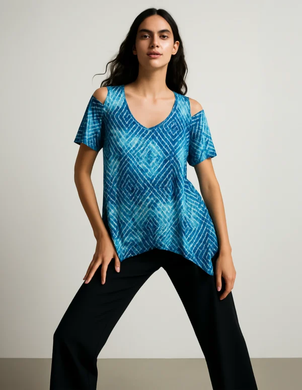 Blue Mirage Cold Shoulder Top