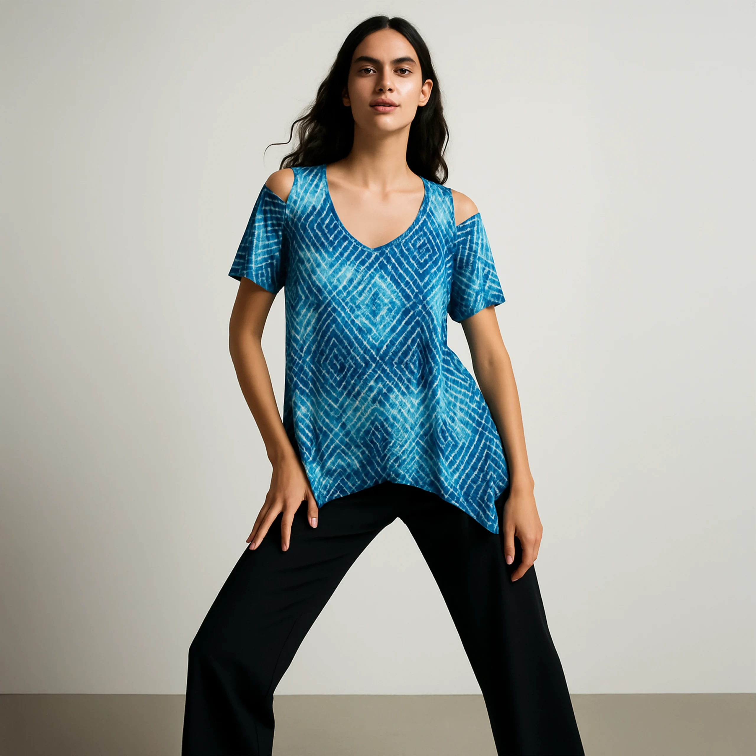 Blue Mirage Cold Shoulder Top