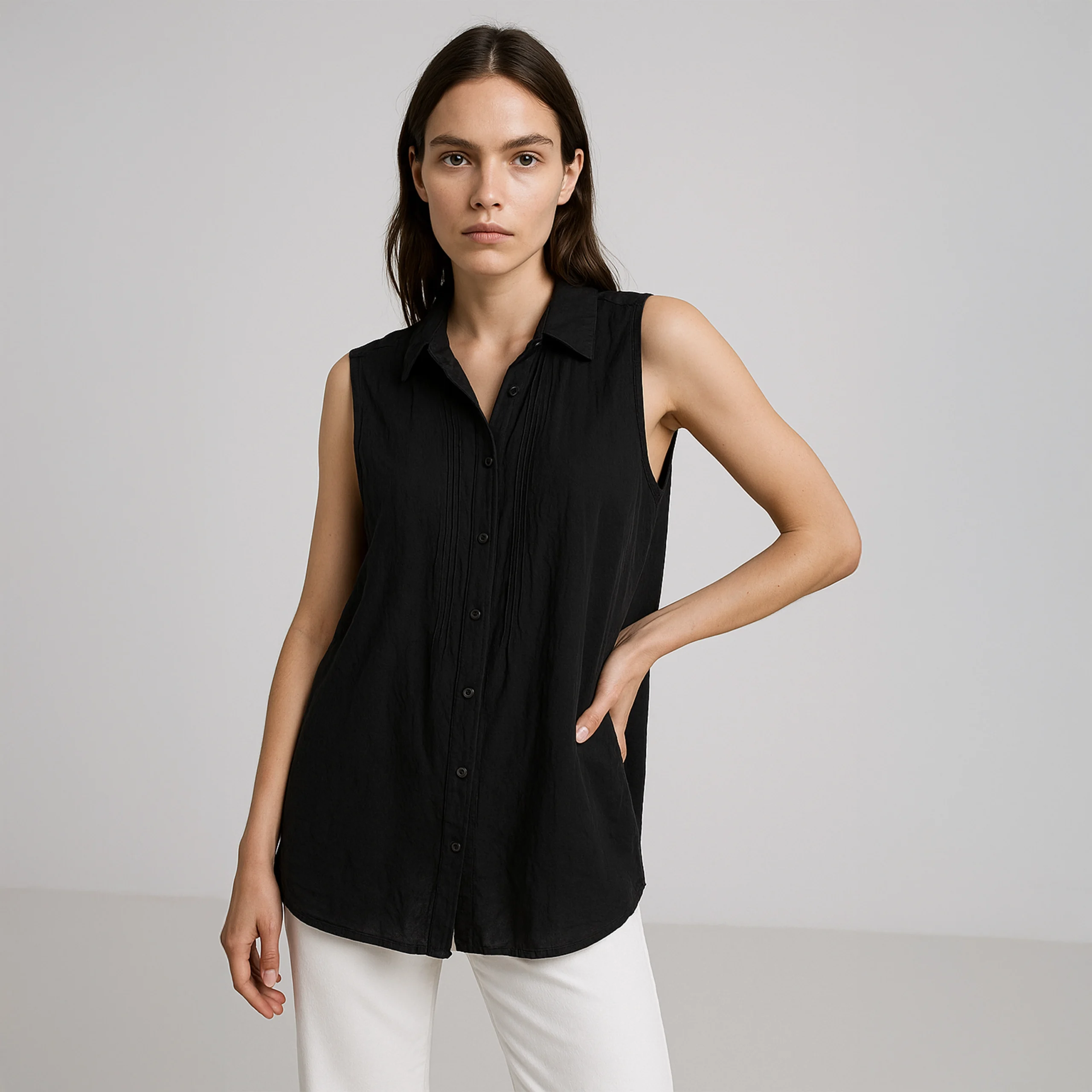 Midnight Pintuck Sleeveless Top