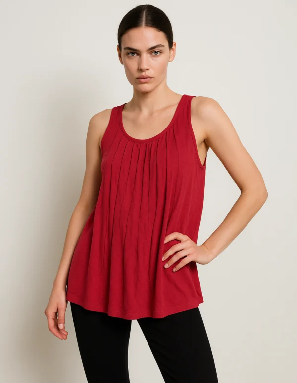 Crimson Breeze Pleated Tank