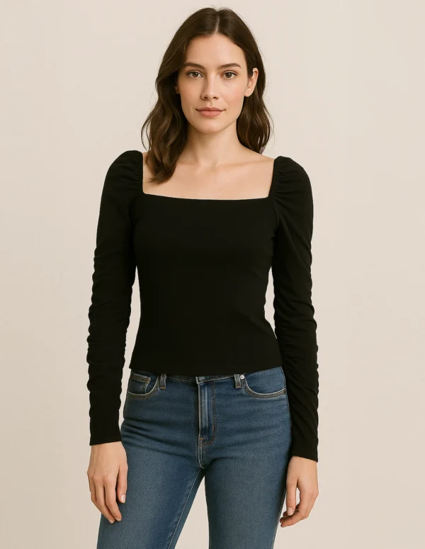 Charm Black Ruched Sleeve Top