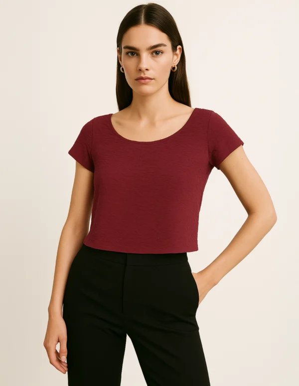 Vintage Textured Maroon Cropped Top