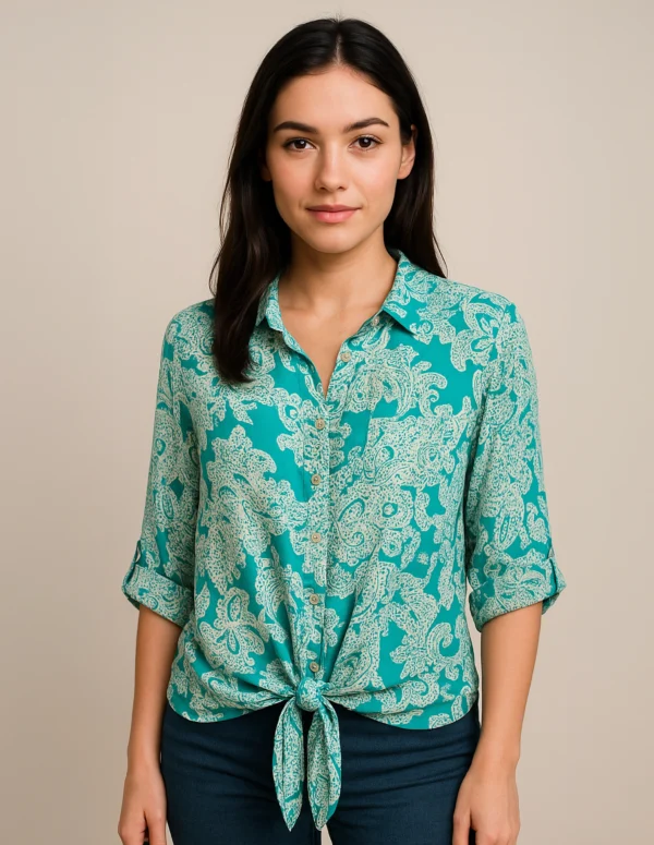 Paisley Tie-Front Shirt