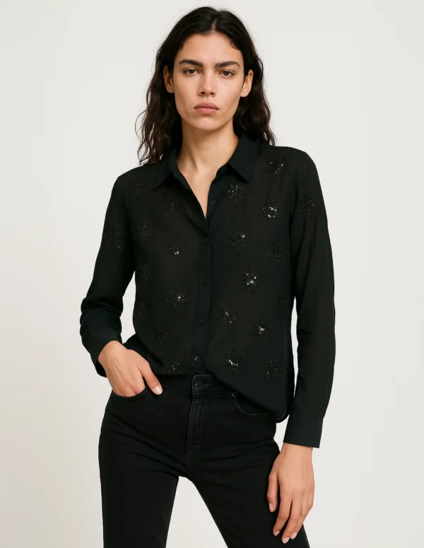 Sequin Embellished Sheer Shirt