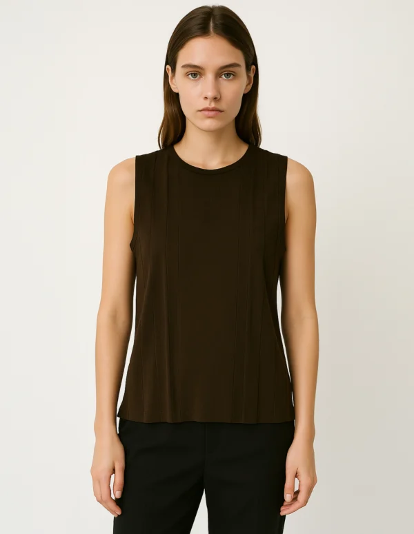 Brown Ribbed Sleeveless Top