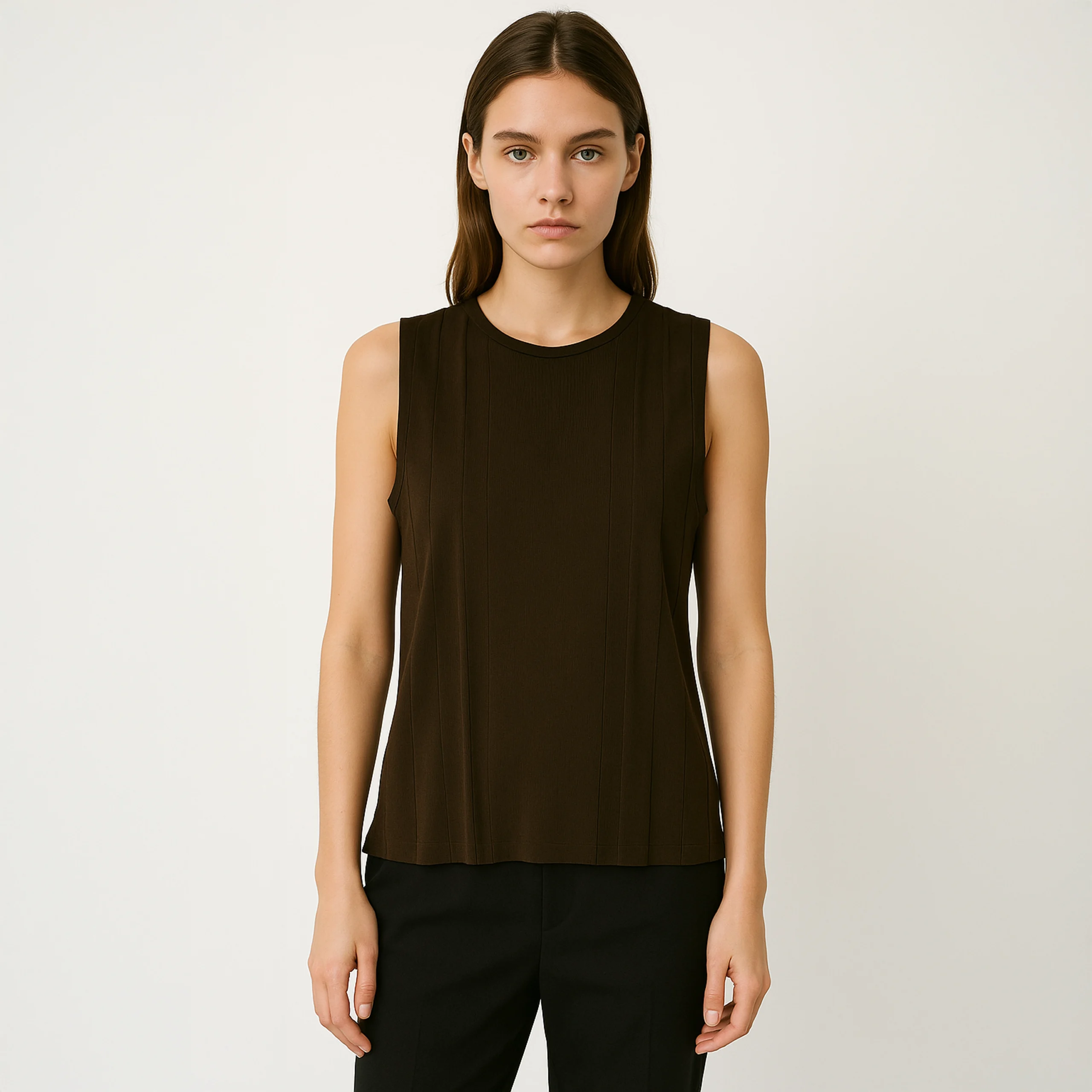 Brown Ribbed Sleeveless Top