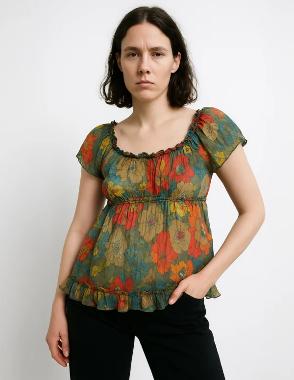 Vintage Boho Ruffle Top